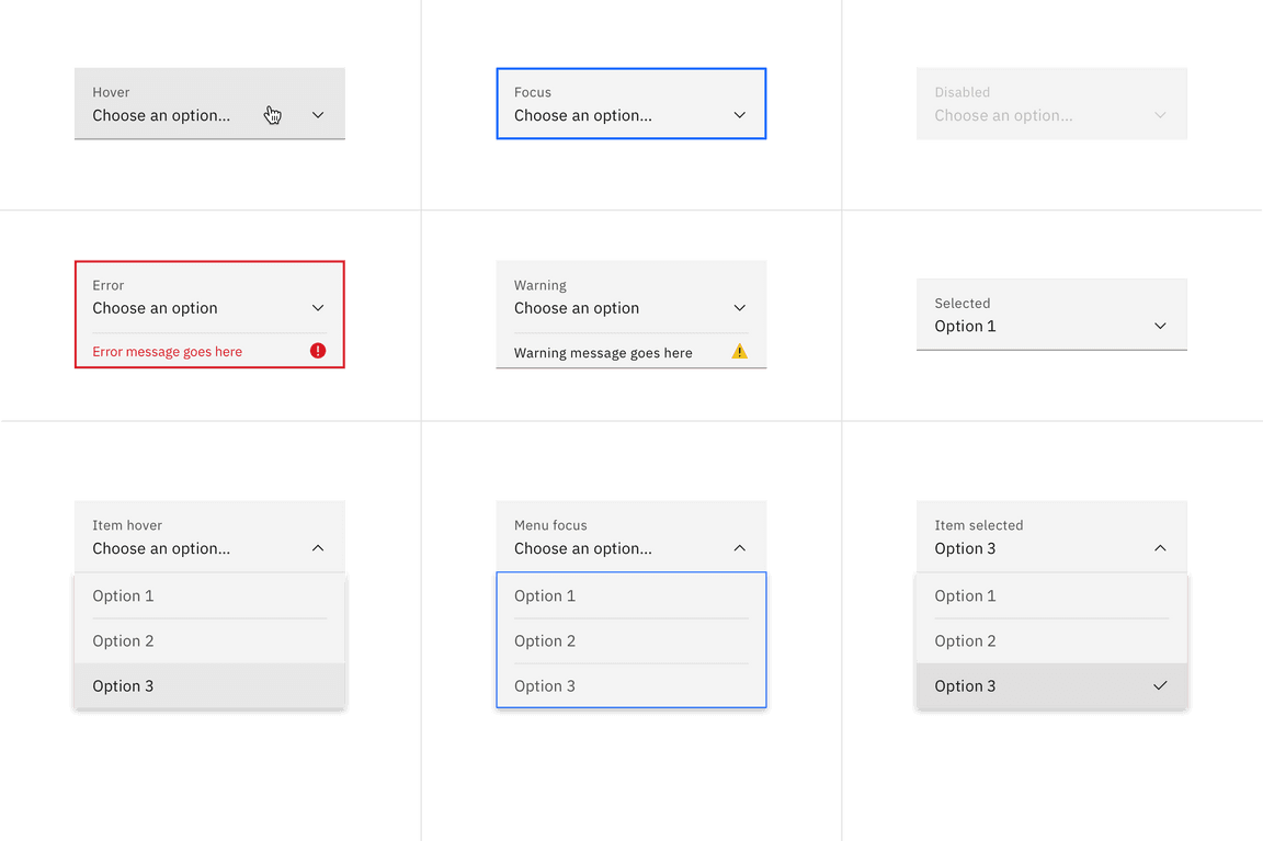 Fluid dropdown and combo-box states