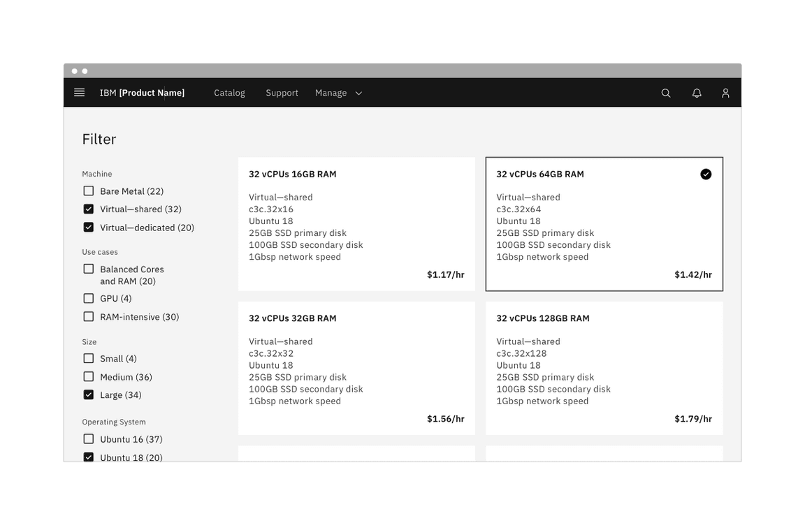 Example of a full page filter list